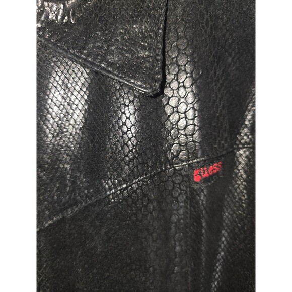 Vintage Y2K Guess Genuine Leather Jacket Reptile Embossed Zip Front Moto Large - Picture 9 of 16